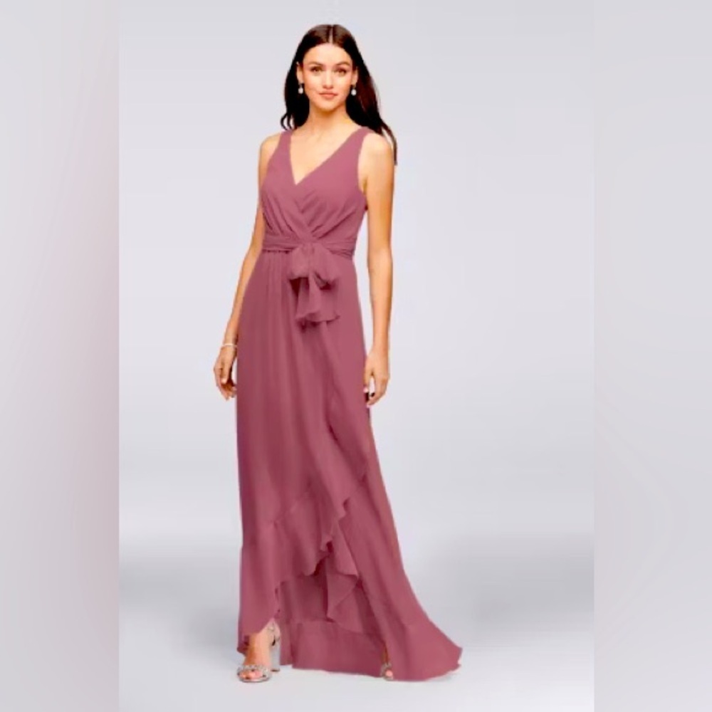 David Bridal Ruffle-Trim Chiffon Faux-Wrap Bridesmaid Dress 8